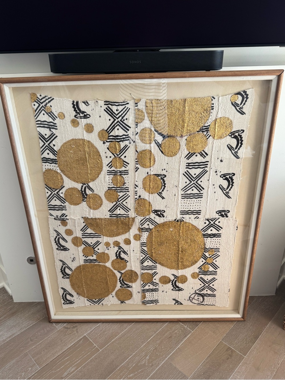 Framed Gold & Navy Abstract Textile Wall Art - Contemporary Home Accent